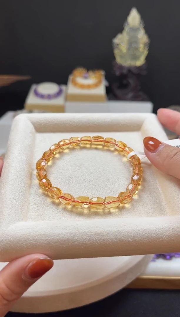 未镶嵌手链黄晶天然黄水晶切面手串7mm