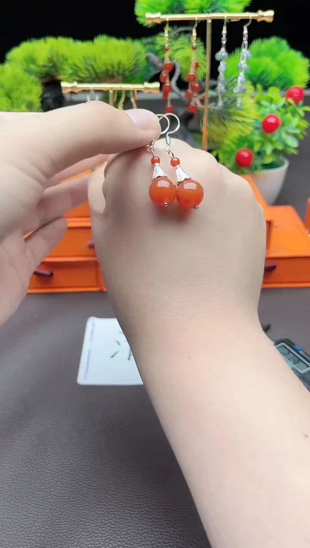 玛瑙/玉髓耳饰银S925镶嵌713