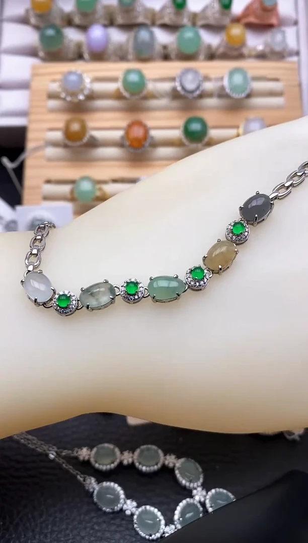 【闪购商品】翡翠手链银S925镶嵌3566