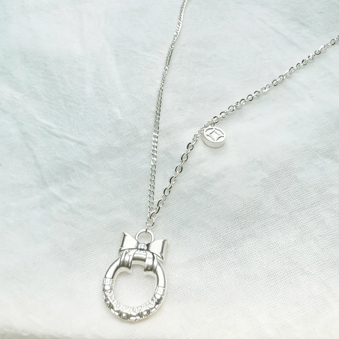 链子足银 【蝴蝶结祥云吊铜钱项链】足银999可爱轻奢时尚百搭坠链