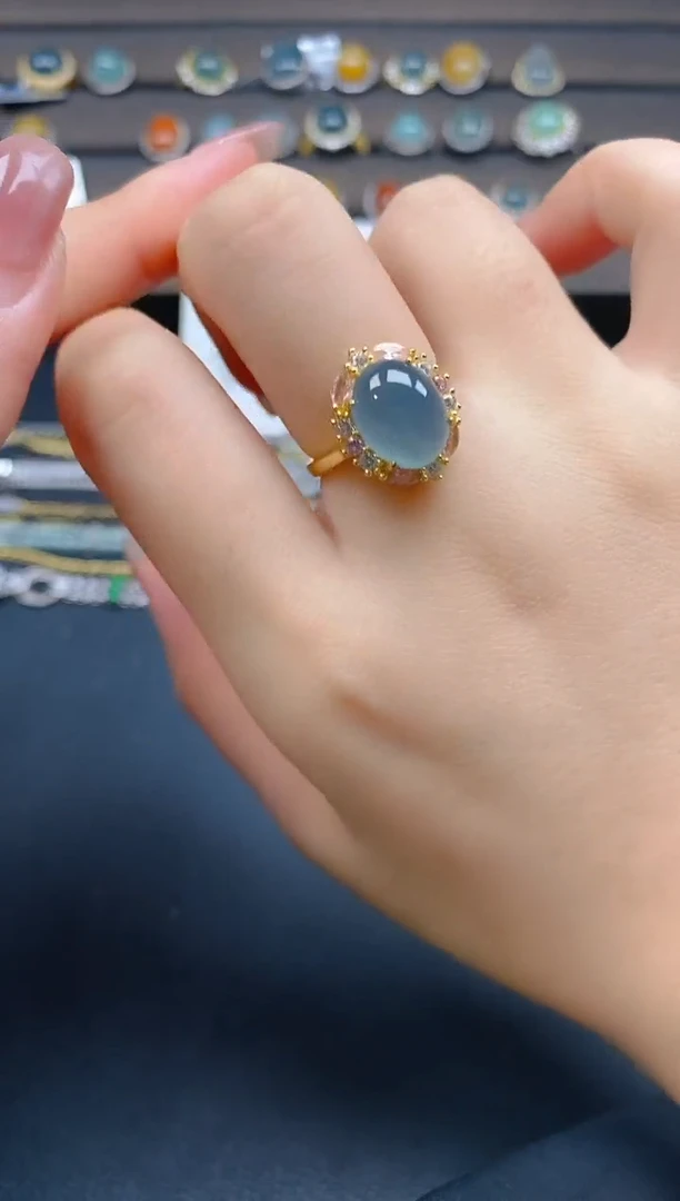 翡翠戒指银S925镶嵌83