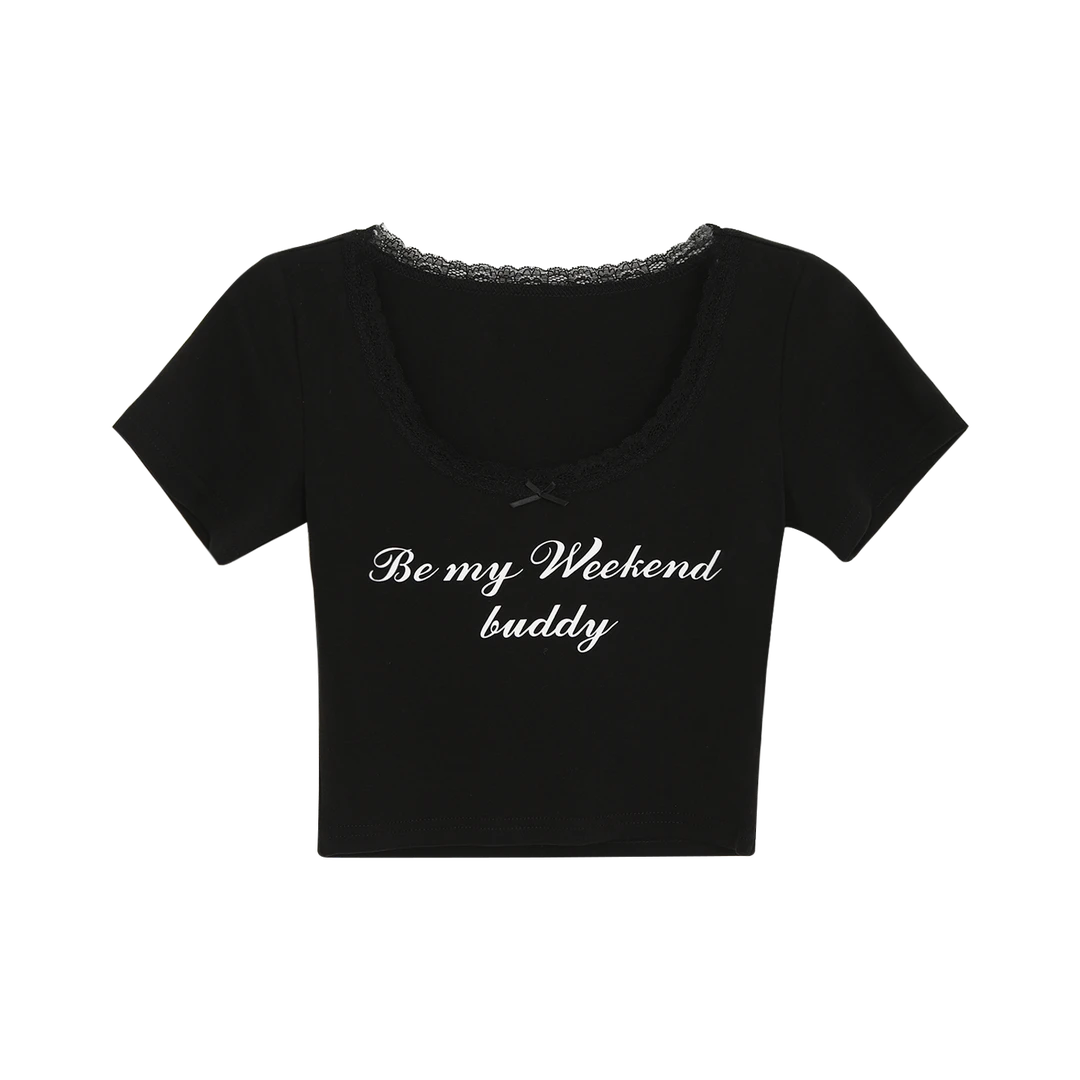 WEEKEND HUB花边字母印花T恤24100D0295