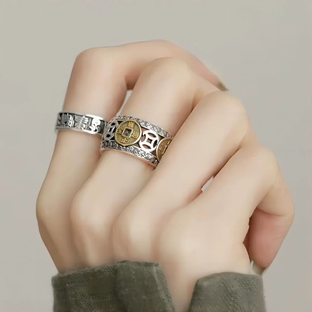 诸事皆宜篆文五帝钱戒指钱币男女款食指古风复古可调节国潮个性