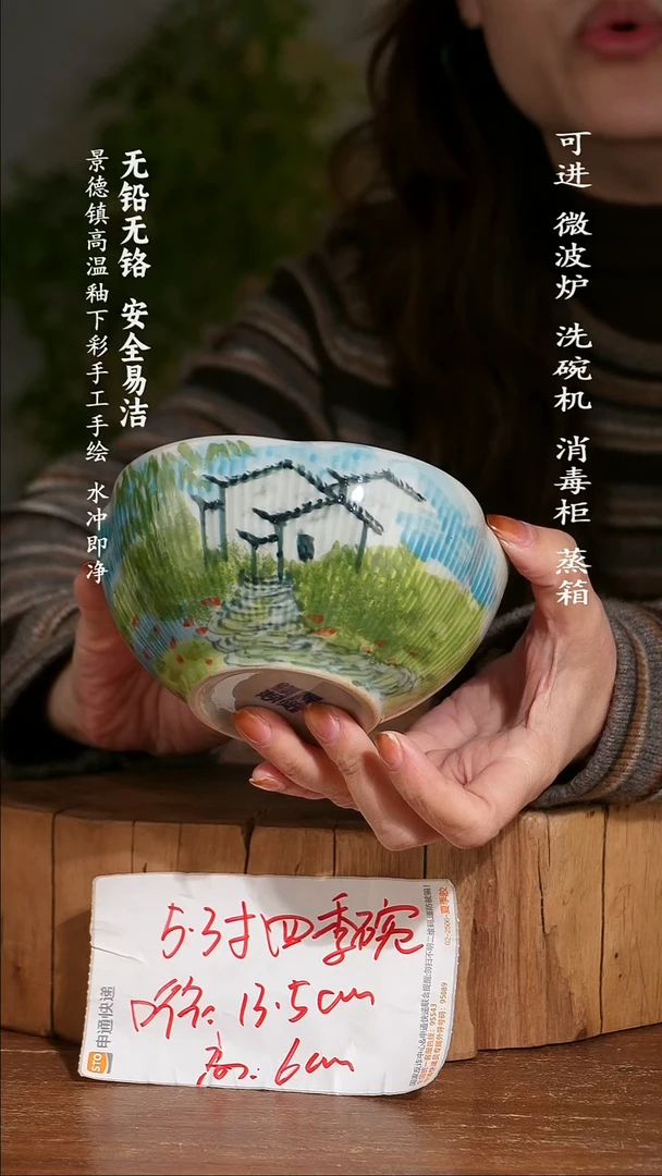 碗陶瓷景德镇高温瓷釉下彩手绘陶瓷