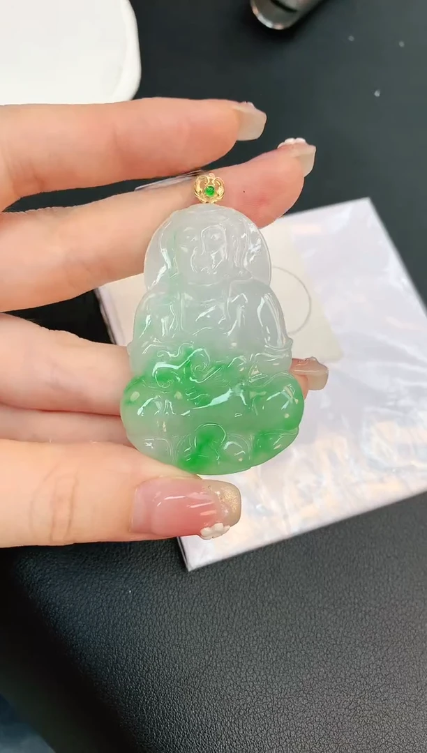 翡翠18K金镶嵌颈饰赠礼盒证书 珍珍