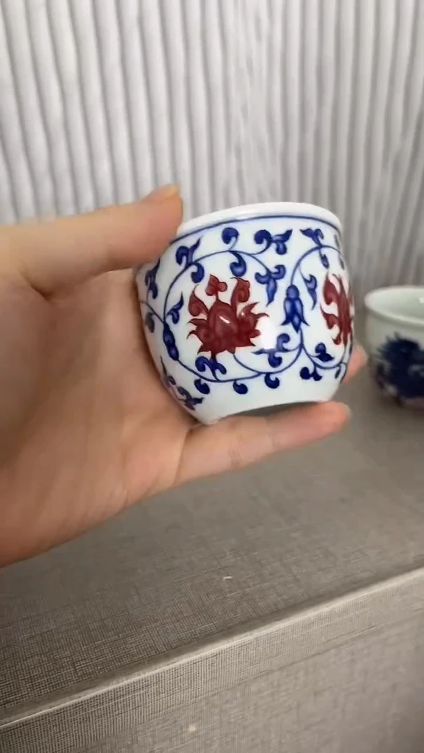 景德镇高温瓷釉里红缸杯