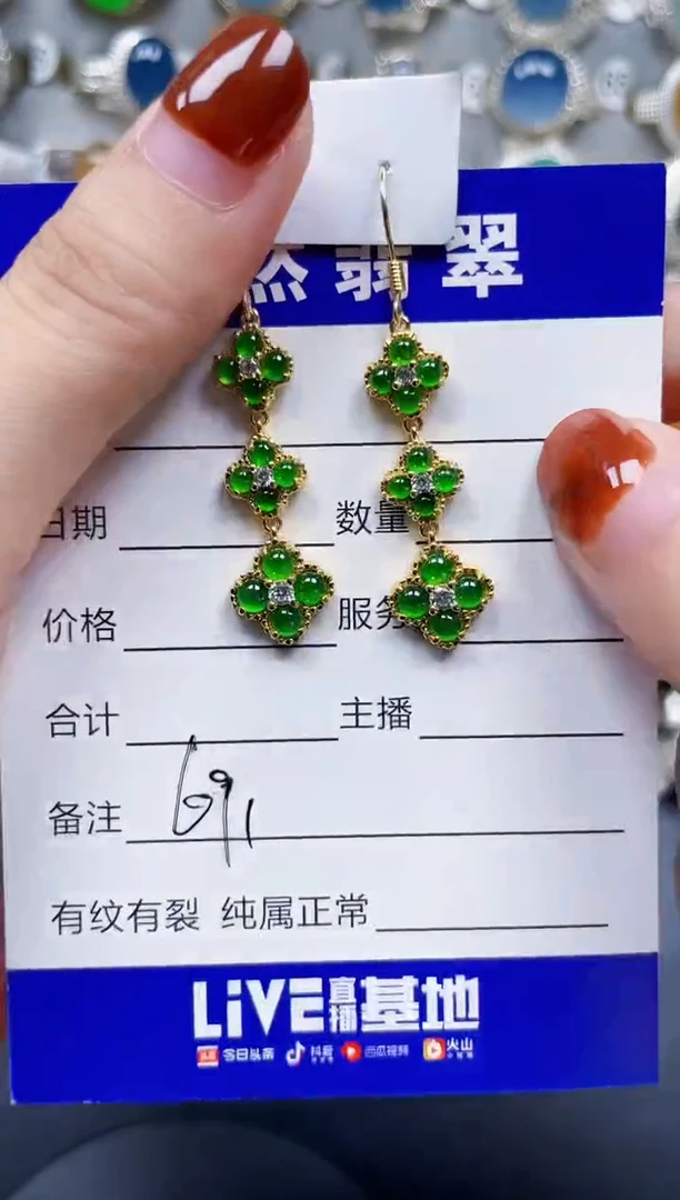 银S925镶嵌翡翠耳饰691