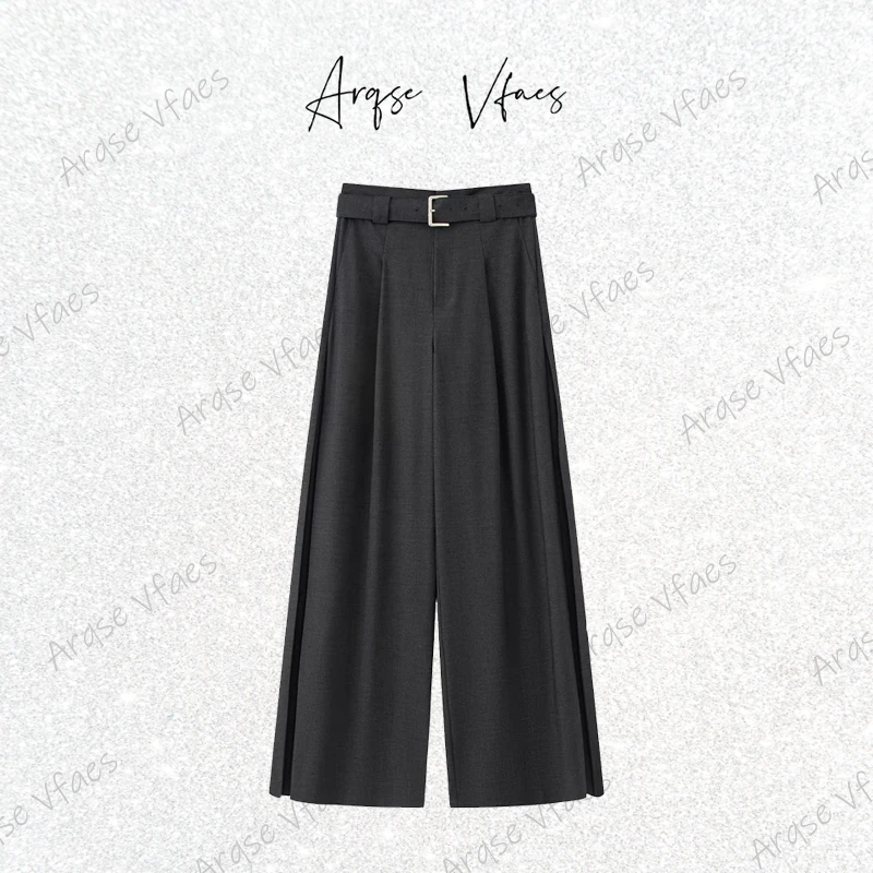 迪家同款2025夏新款高腰透气潮流腰带休闲裤简约阔腿裤女E256236