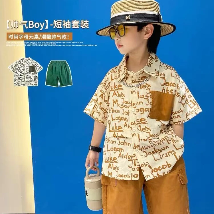 B003韩版儿童衬衣两件套套装