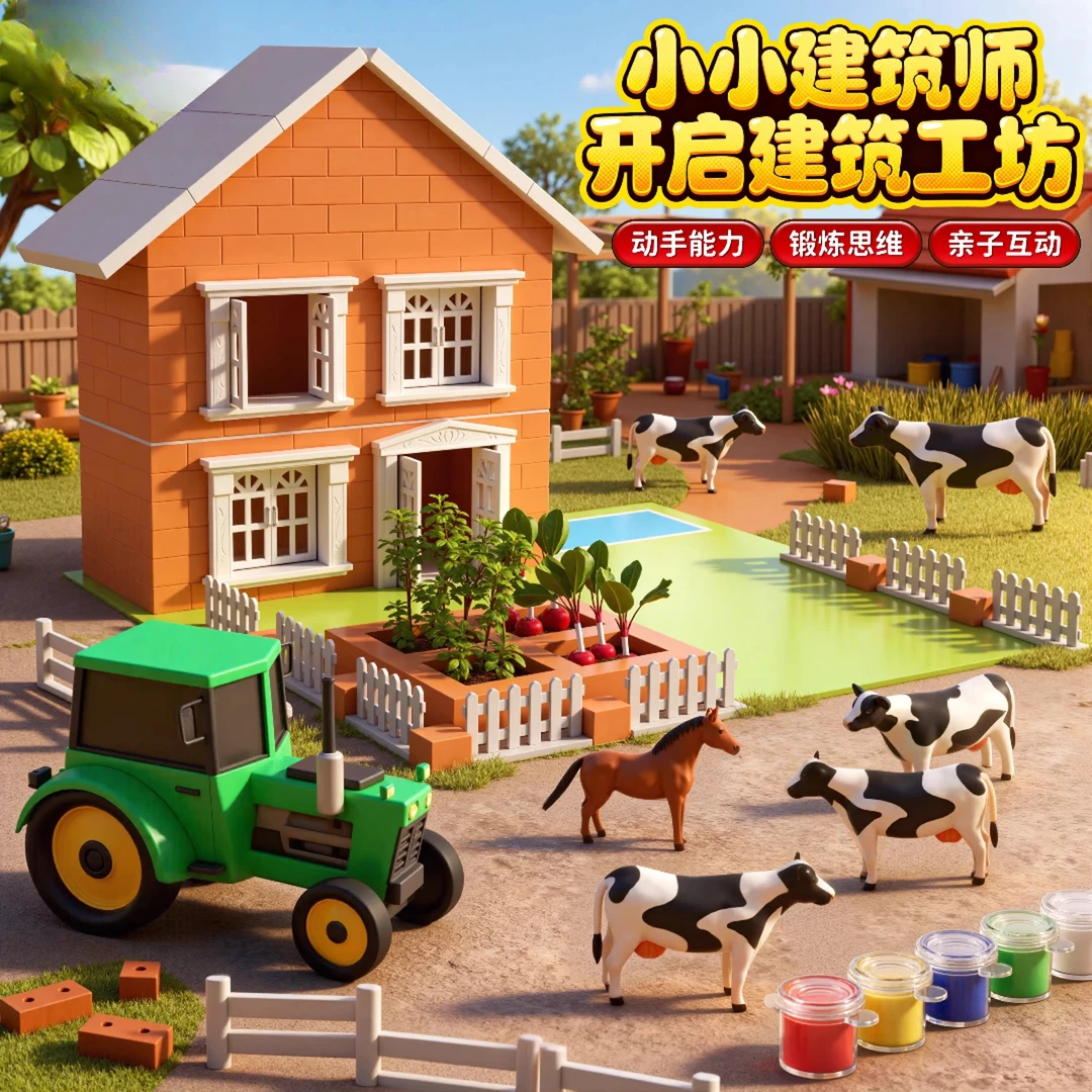 2025新款儿童益智泥瓦匠砌墙玩具真砖6男迷你小屋手工diy拼装玩具