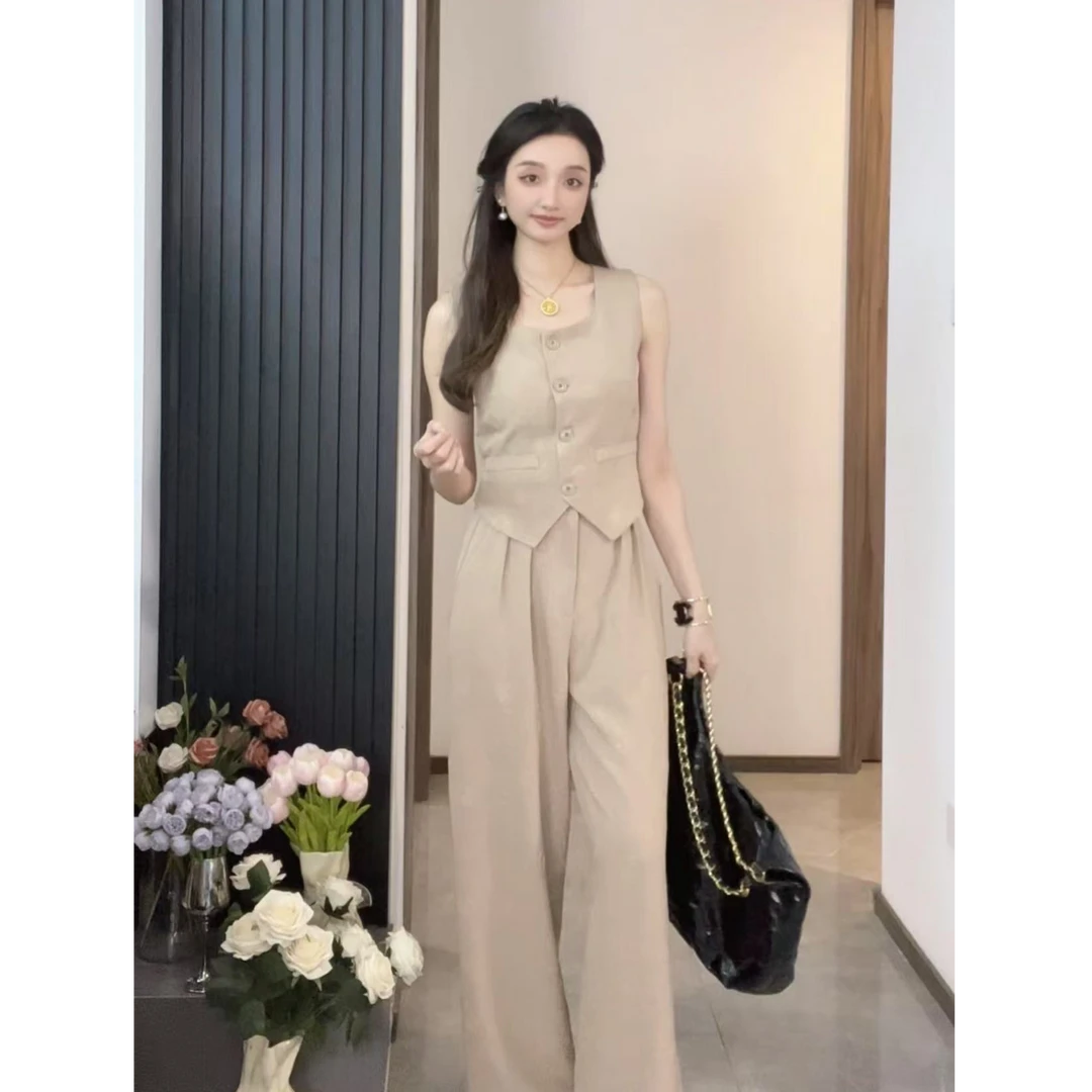 M168小香风马甲背心女马夹阔腿裤套装轻奢老钱风高级感显瘦