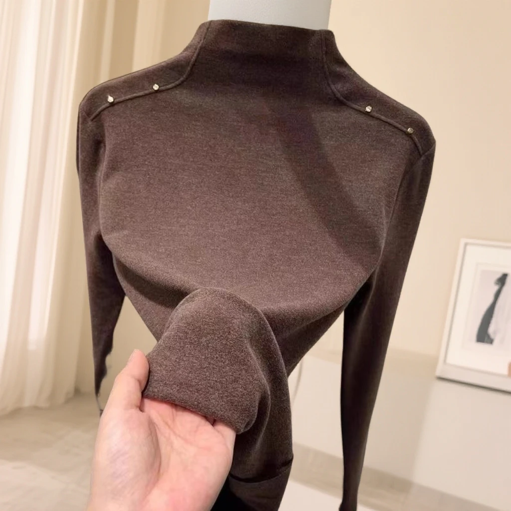 半高领双面德绒打底衫女2025新款秋冬加厚加绒磨毛内搭爆款上衣冬