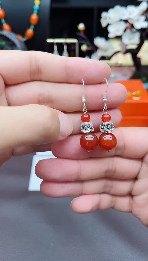 玛瑙/玉髓耳饰银S925镶嵌422000