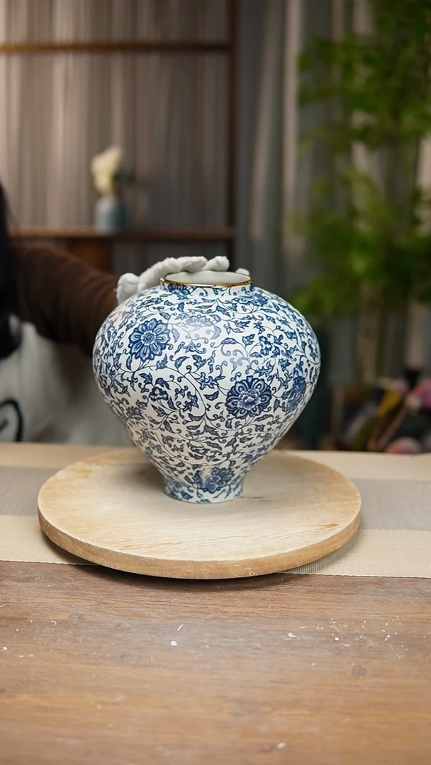 【闪购商品】陶瓷花器青花瓷缠枝莲月亮罐