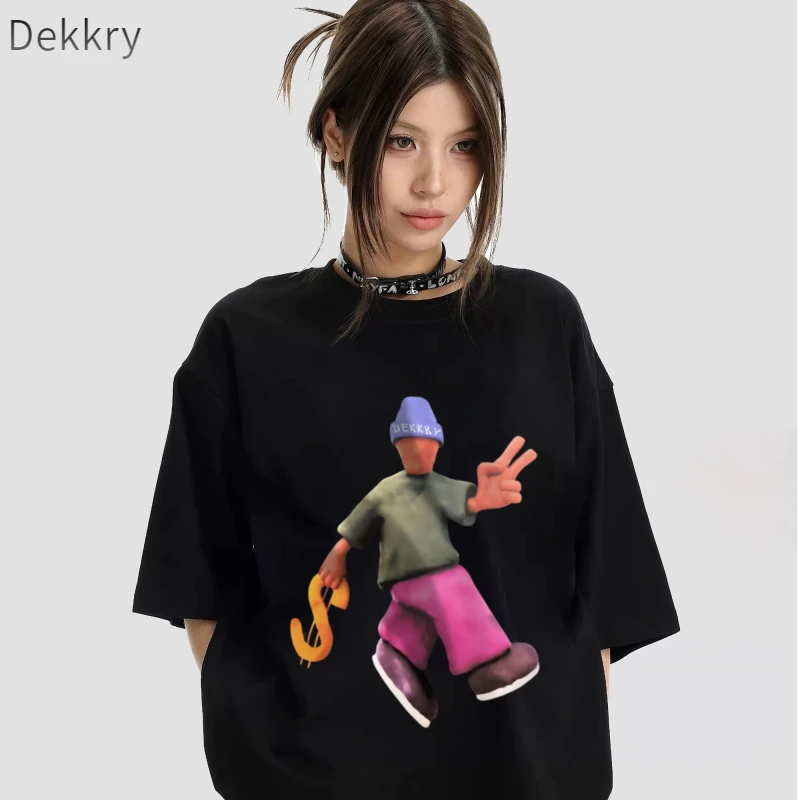 Dekkry短袖常规夏季印花T恤圆领时尚休闲上衣潮流