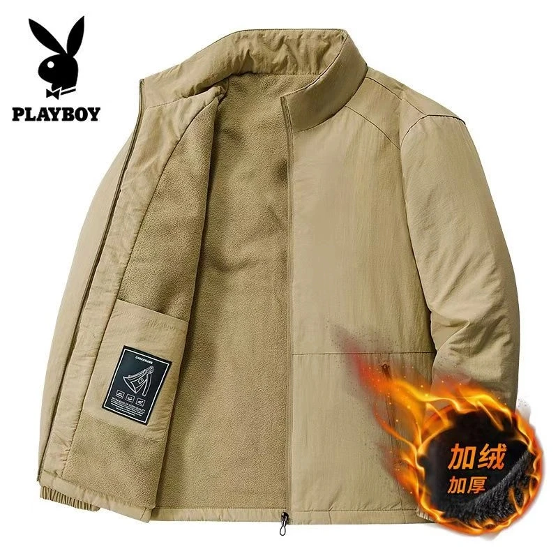 PLAYBOY/花花公子加绒夹克冬季外套男士加厚运动户外防风休闲立领