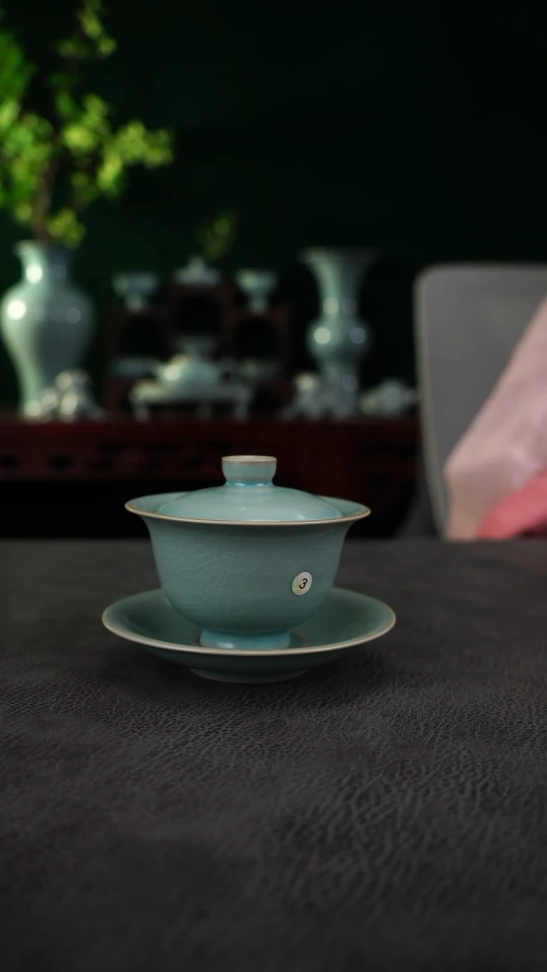 瓷片3号  玉兰三才盖碗  微瑕  简包