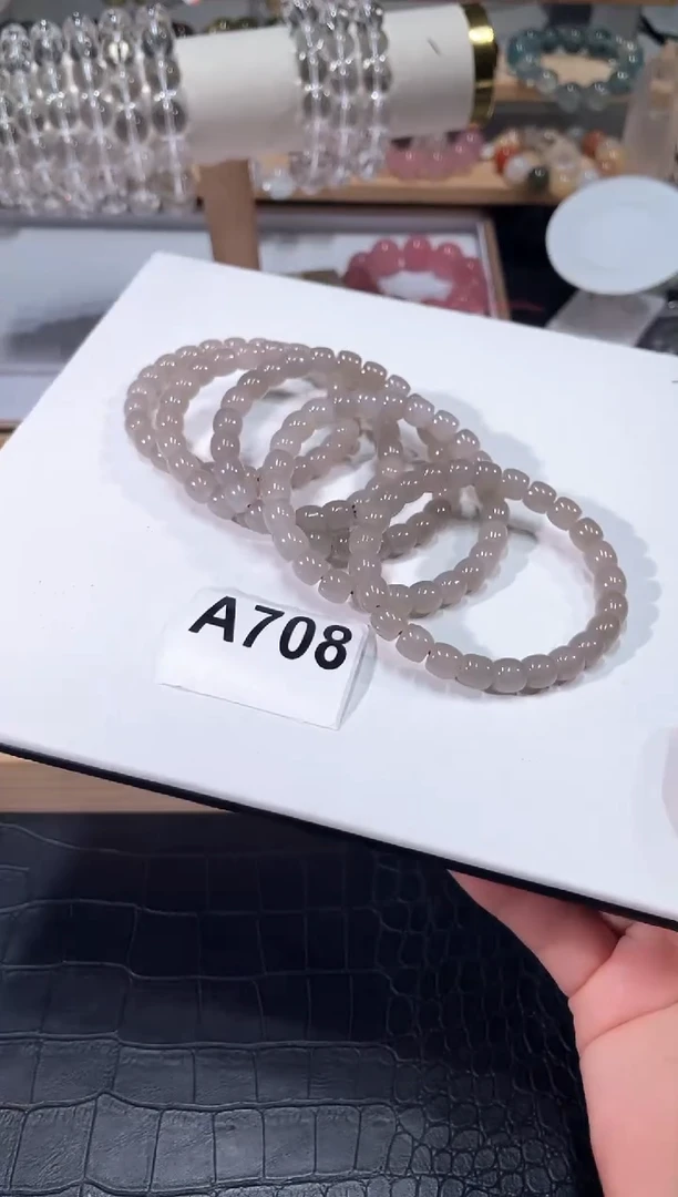 手链未镶嵌和田玉A708灰色和田玉鼓珠手链多样性发一