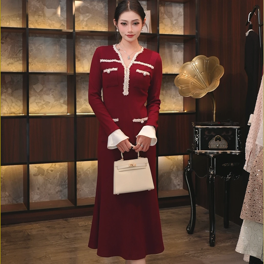 【海棠未雨】[菜菜]轻奢设计师款优雅气质修身时尚连衣裙-86056