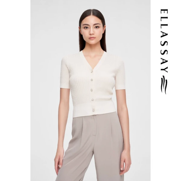 ELLASSAY歌力思新款纸片人V领针织衫EWE352M08700