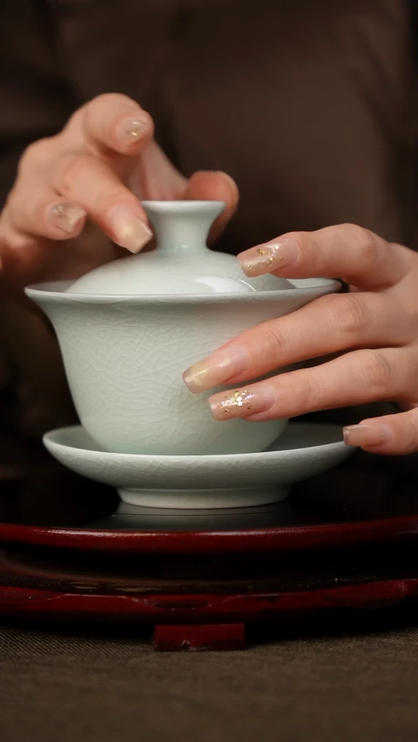 全品 月白 三才盖碗