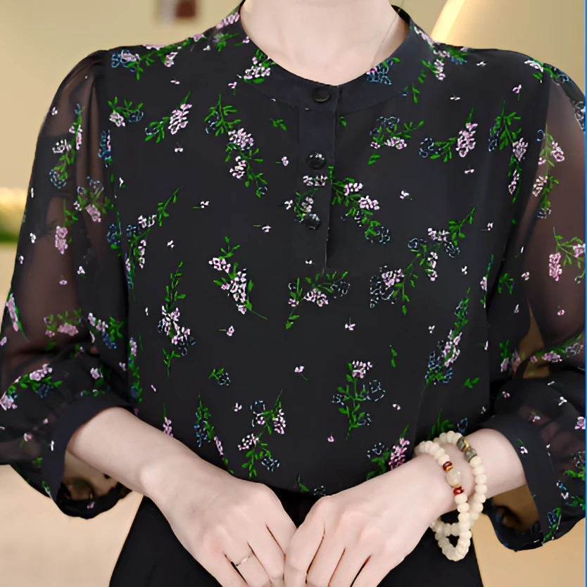 杭州专柜2025新款高端大码墨绿印花上衣ZF-8023