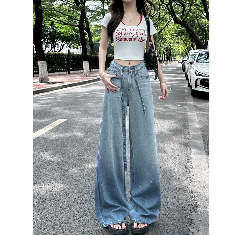 渐变色莱赛尔薄款大码胖mm阔腿微喇女2025新款夏小个子牛仔裤9020