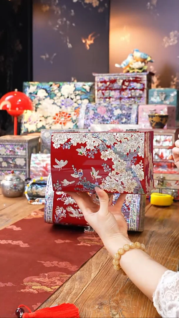 【闪购商品】瓷片螺钿工艺香椿木首饰盒