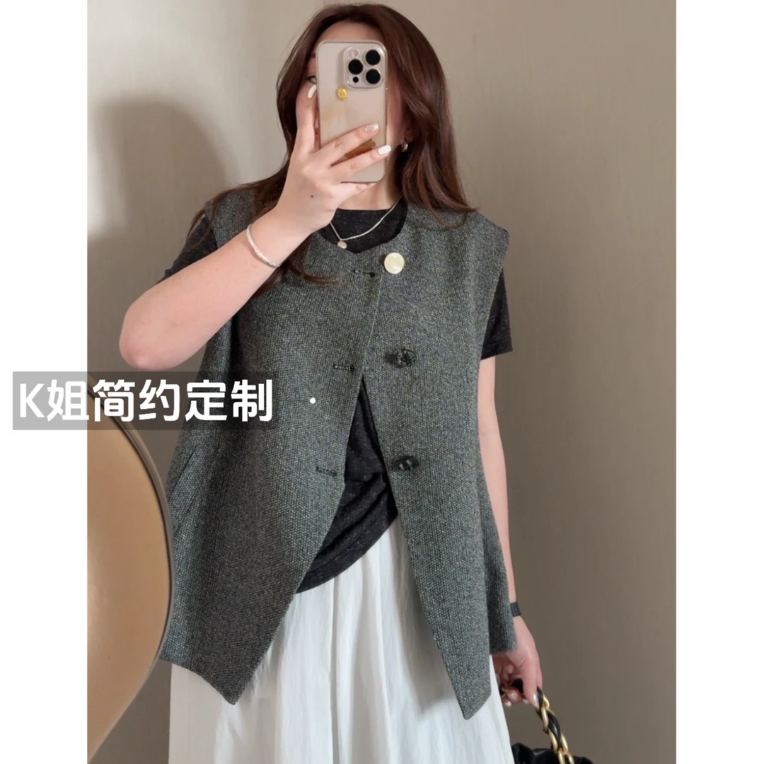 GTNER“KK定制”女春款简约时尚百搭气质设计感小众马夹马甲D1767