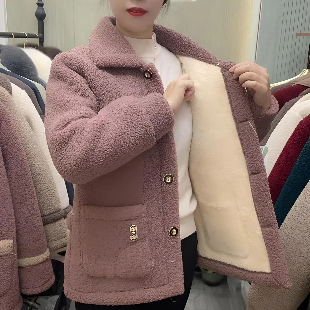 加绒加厚小扣短外套网红风衣中老年女装常规款百搭保暖冬季