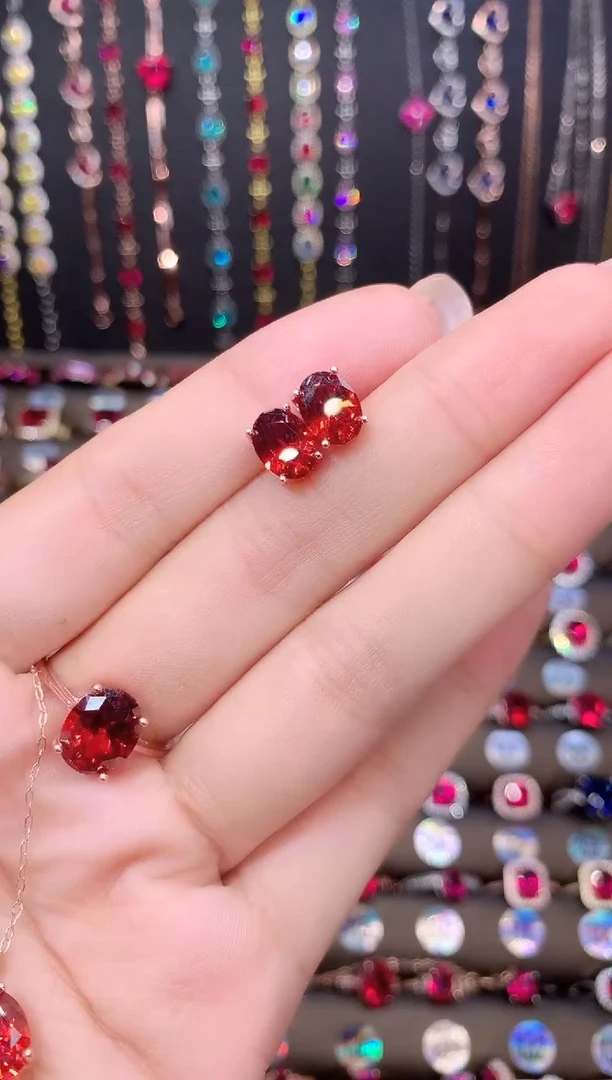 石榴石耳饰银S925镶嵌68玫瑰金