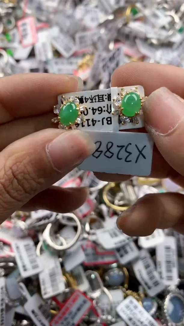 银S925镶嵌戒指翡翠888---8