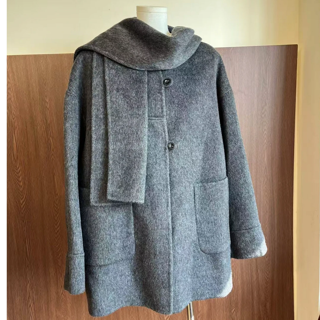 2023新款时尚手工缝制双面毛呢气质百搭大衣秋冬毛呢大衣女士经典