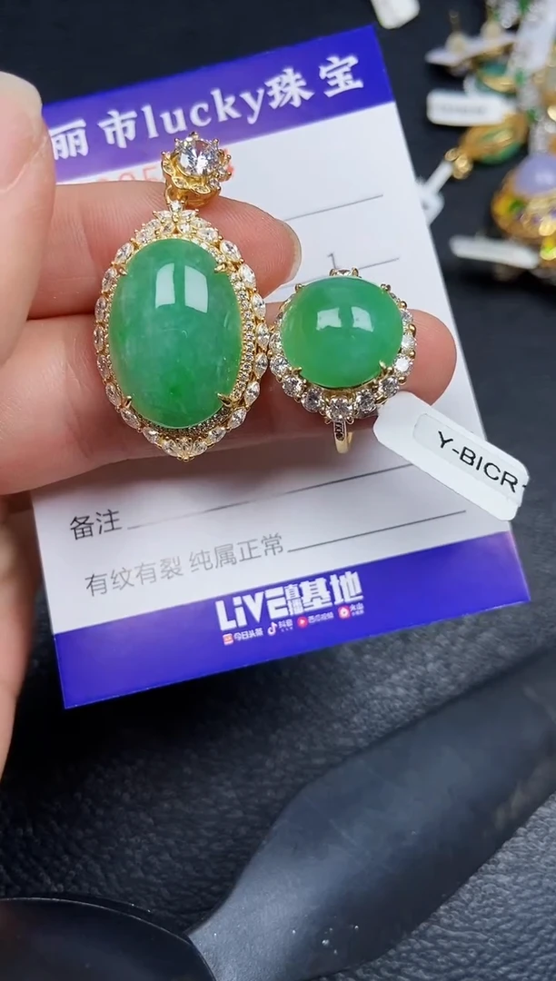 翡翠银S925镶嵌颈饰5324