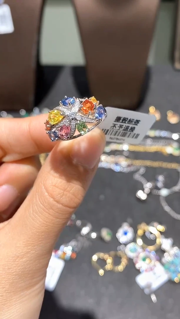 戒指蓝宝石银S925镶嵌戒指