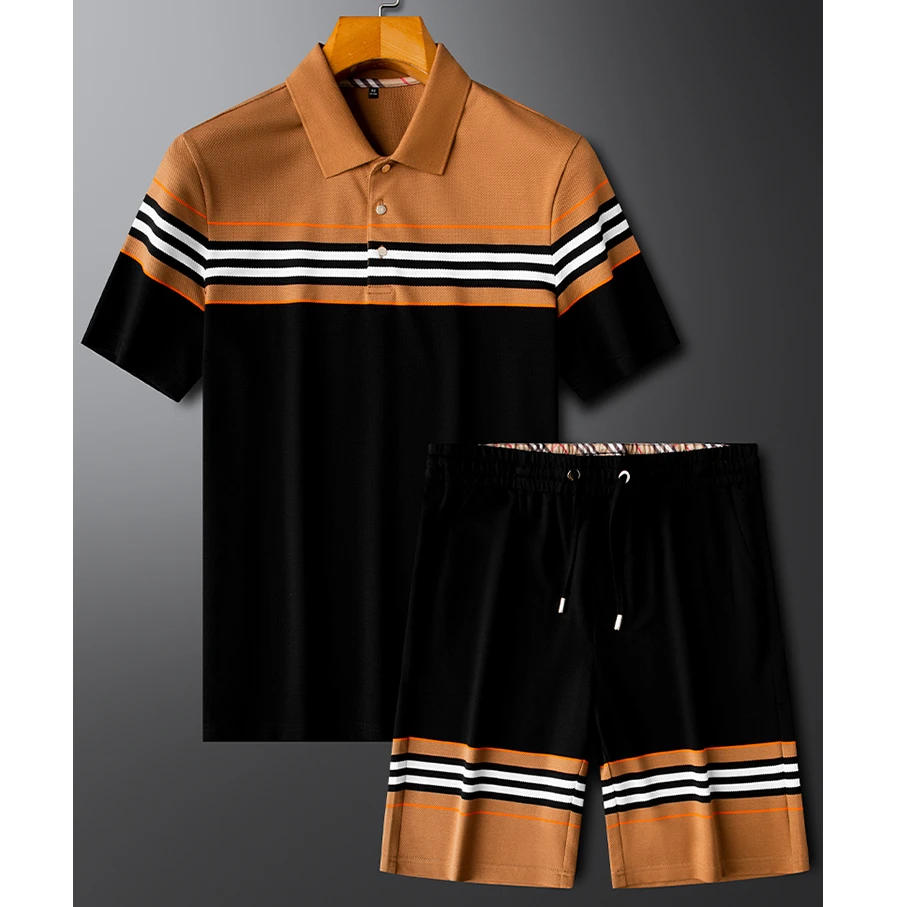 精致感冰丝撞色休闲运动套装男2025新款夏季薄款舒适透气两件套潮