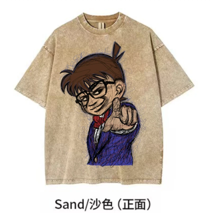 【德内罗の柯南】}KiKiTee oversize洗水做旧风宽松260纯棉手绘T恤