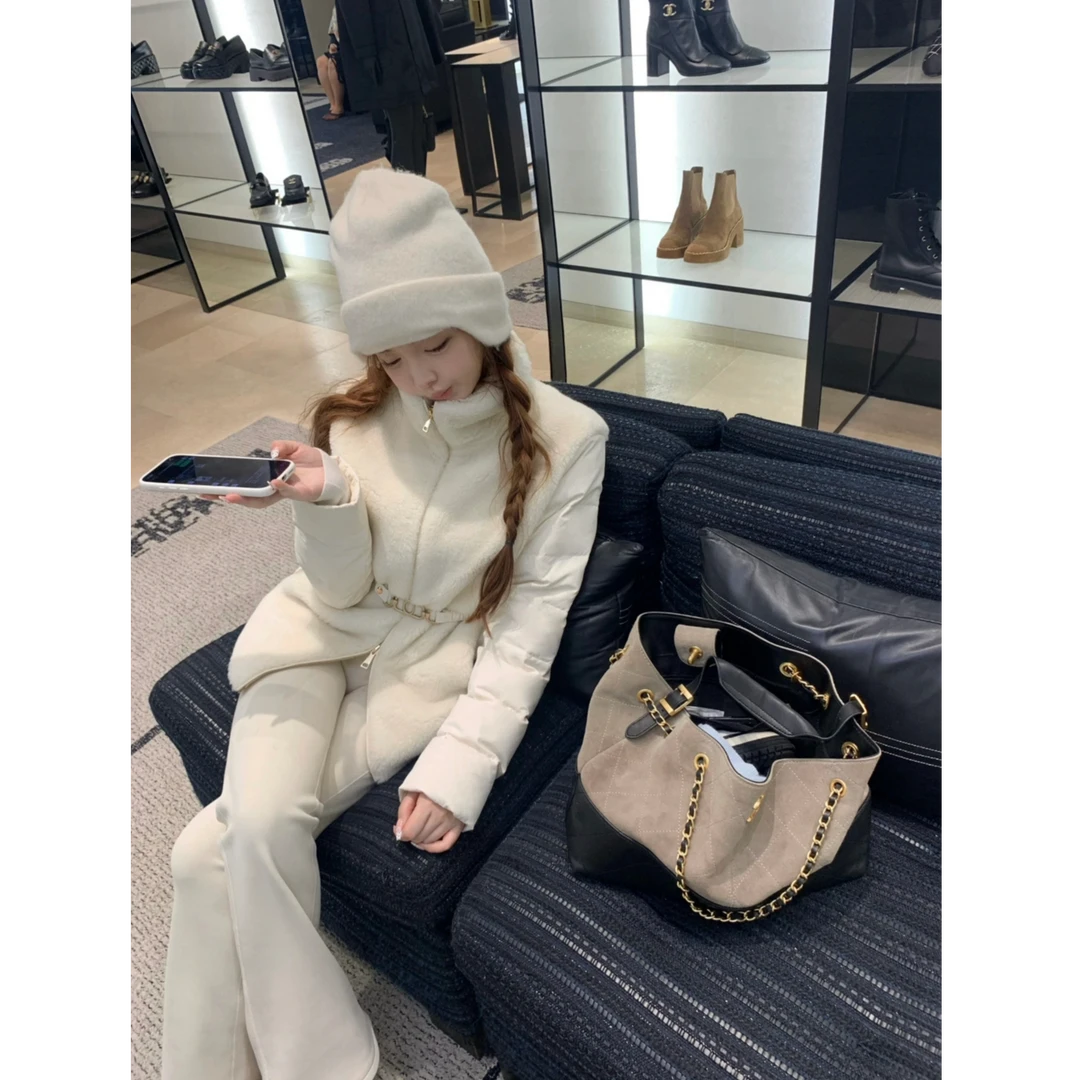 韩系时尚轻薄收腰修身保暖经典显瘦棉服外套上衣配显瘦休闲裤套装