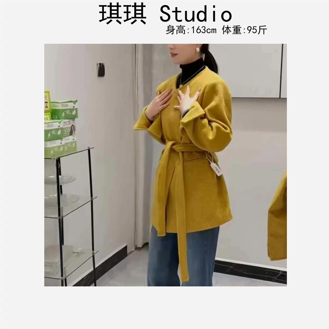 2025新年款轻奢高级感深灰色带腰带气质时尚显瘦减龄百搭外套-Y