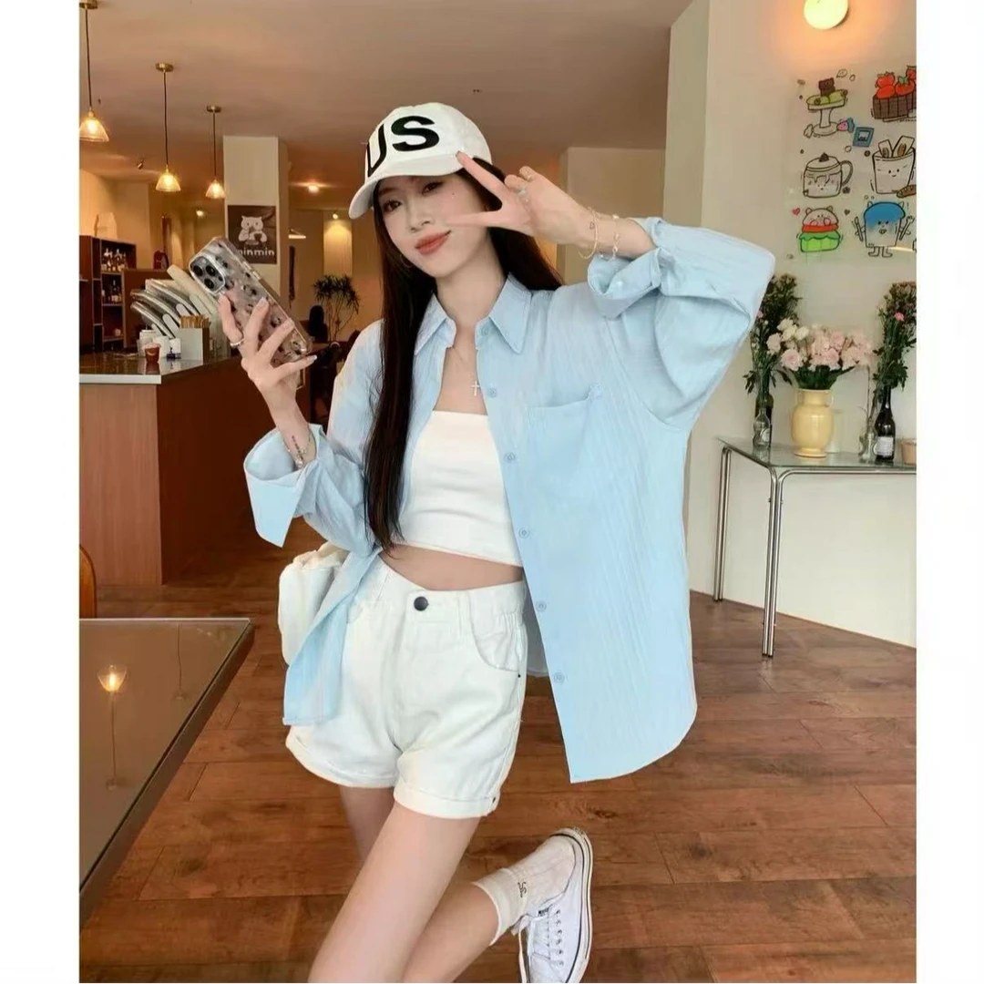 2025年夏季大码爆款防晒衬衣时尚百搭法式设计感小众别致大码女装