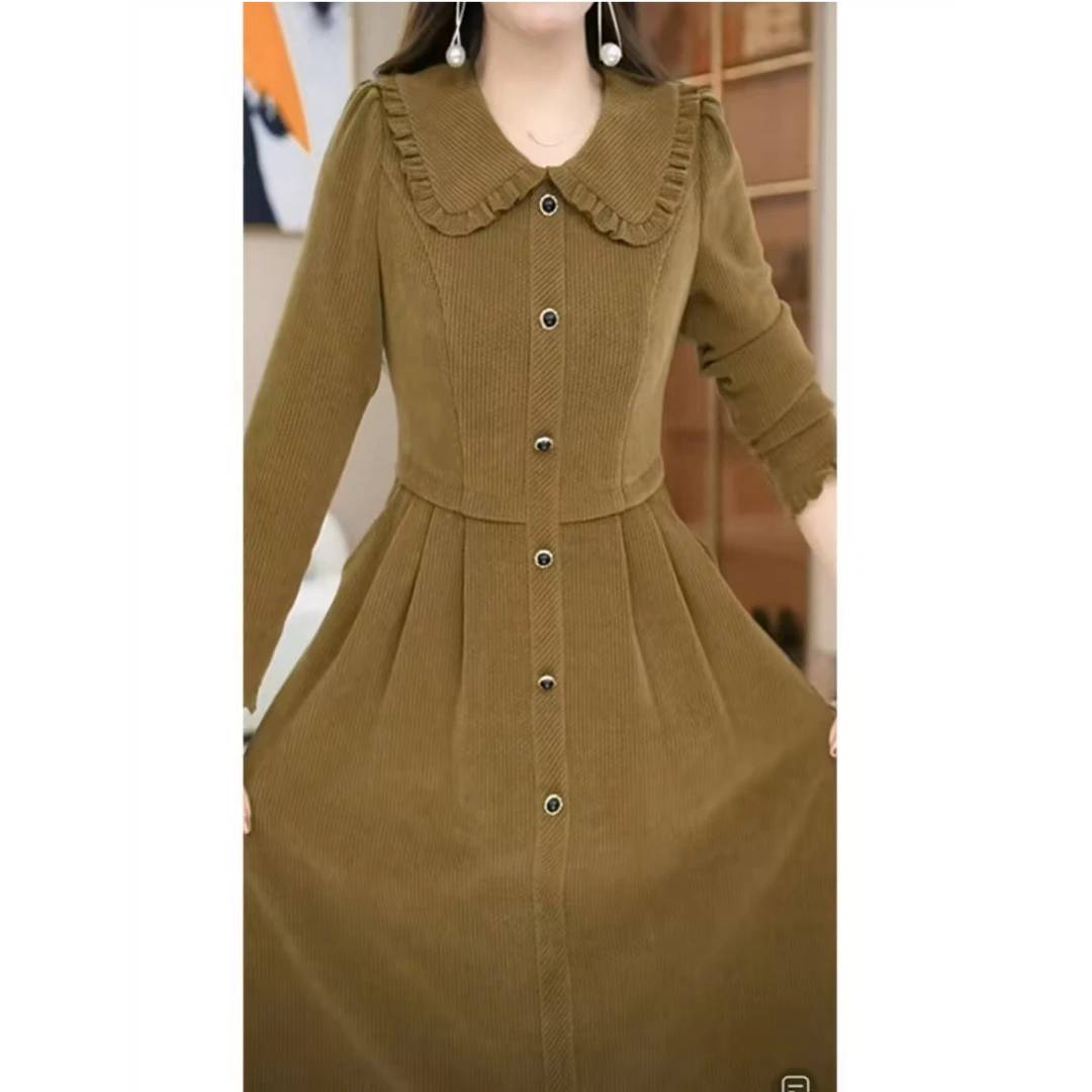梦想服饰2024年新款卡其色高档时尚上档次连衣裙8135