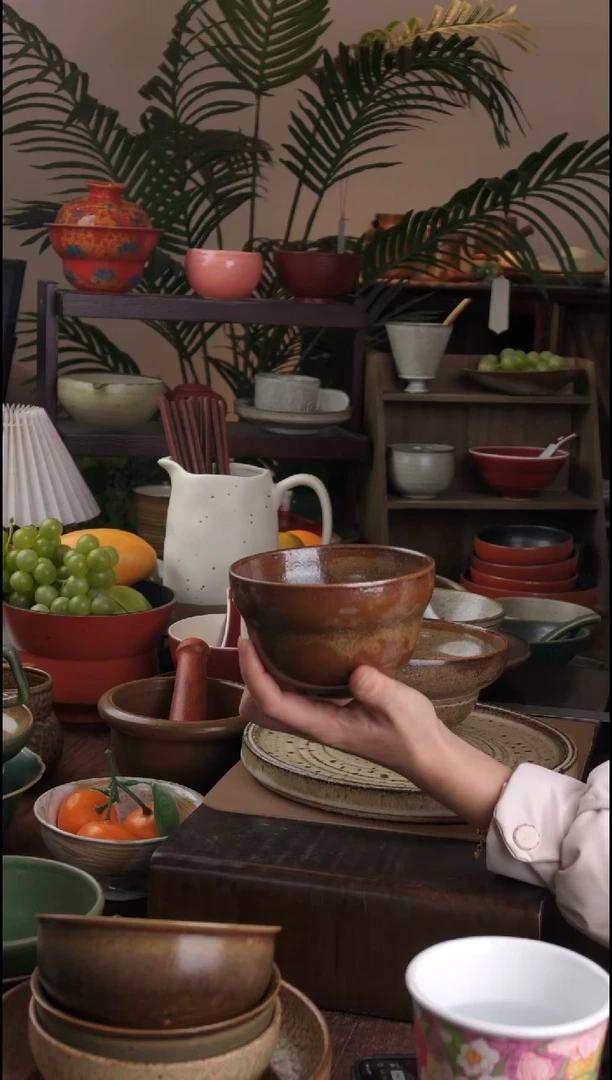 碗景德镇手工高温餐具酱色葫芦