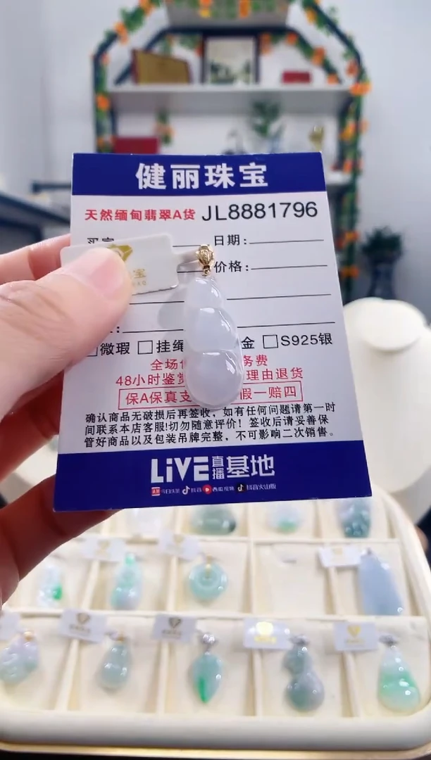 颈饰18K金镶嵌翡翠天然缅甸翡翠 富贵豆(一物一证)+银链