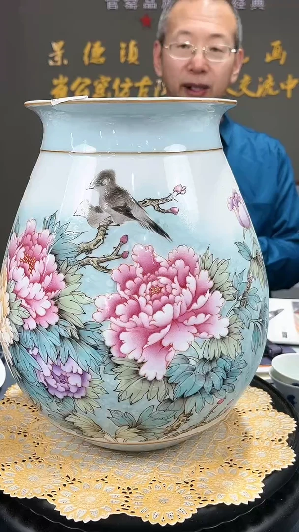 【闪购商品】官窑瓷画院893官窑瓷画院花鸟赏瓶