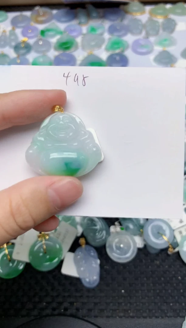 翡翠18K金镶嵌颈饰天然缅甸A货翡翠