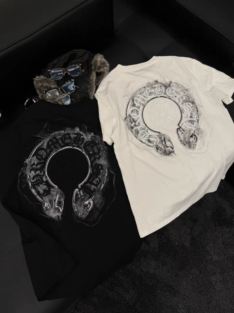 2026新款秋冬重磅潮牌时尚百搭休闲梵文十字架刺绣扎染半袖T恤棉