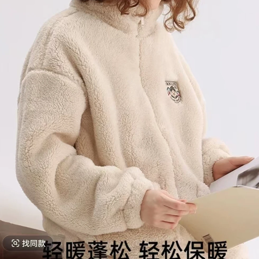 可爱小熊冬季双面绒家居服中式女装