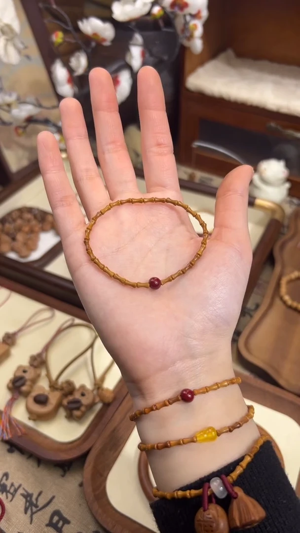 手串桃核【桃缘序】竹节「红色莎莎」桃木桃核辟、挡、驱、护 备注手围