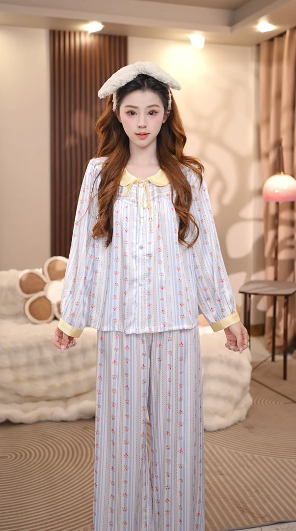 【蓝鸢】春秋新款女士甜美气质显瘦小众家居服套装