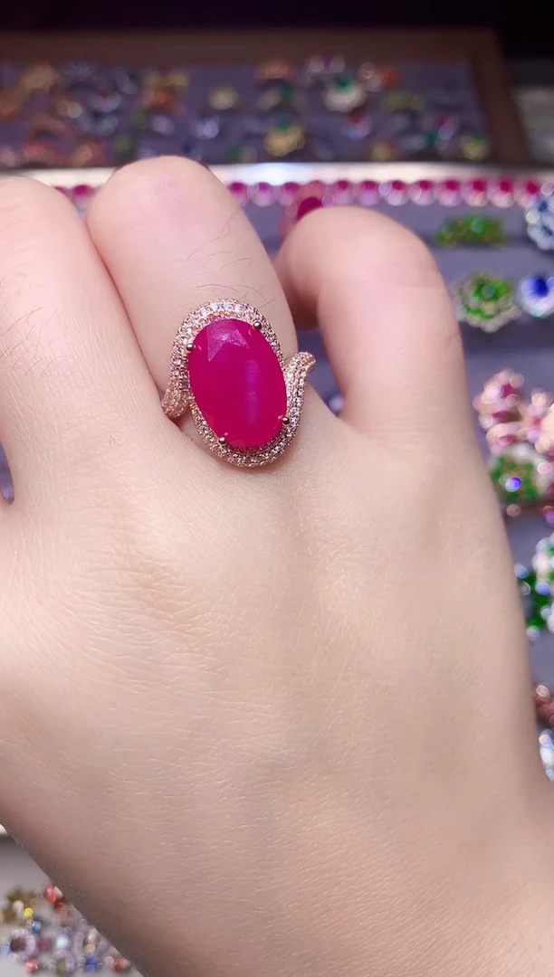 银S925镶嵌戒指红宝石...